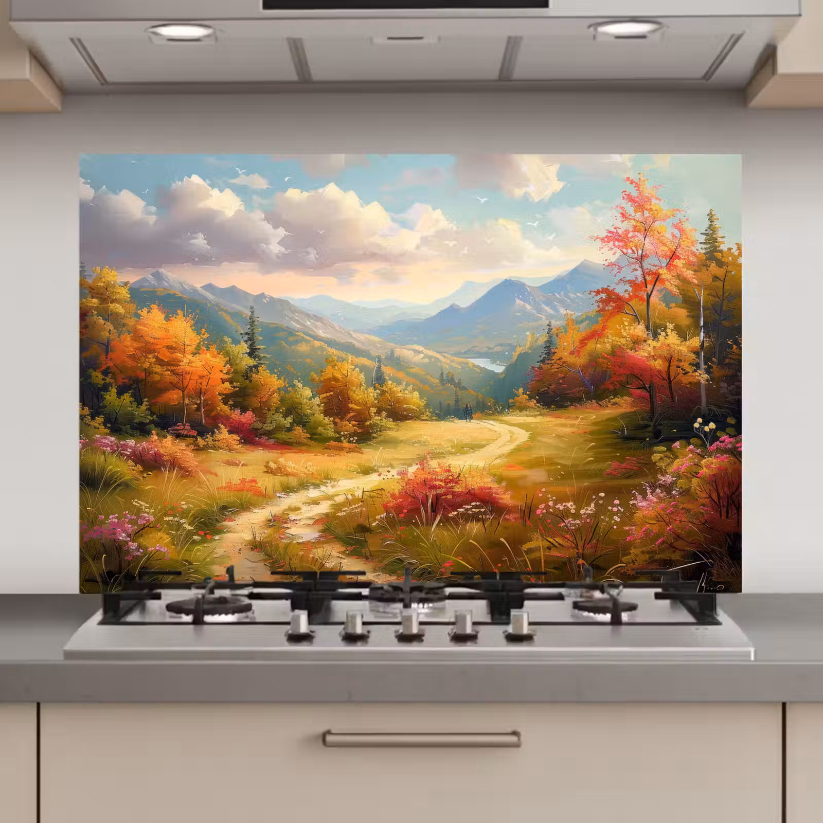 Spatscherm keuken - Landschap - Illustratie - Natuur — 1