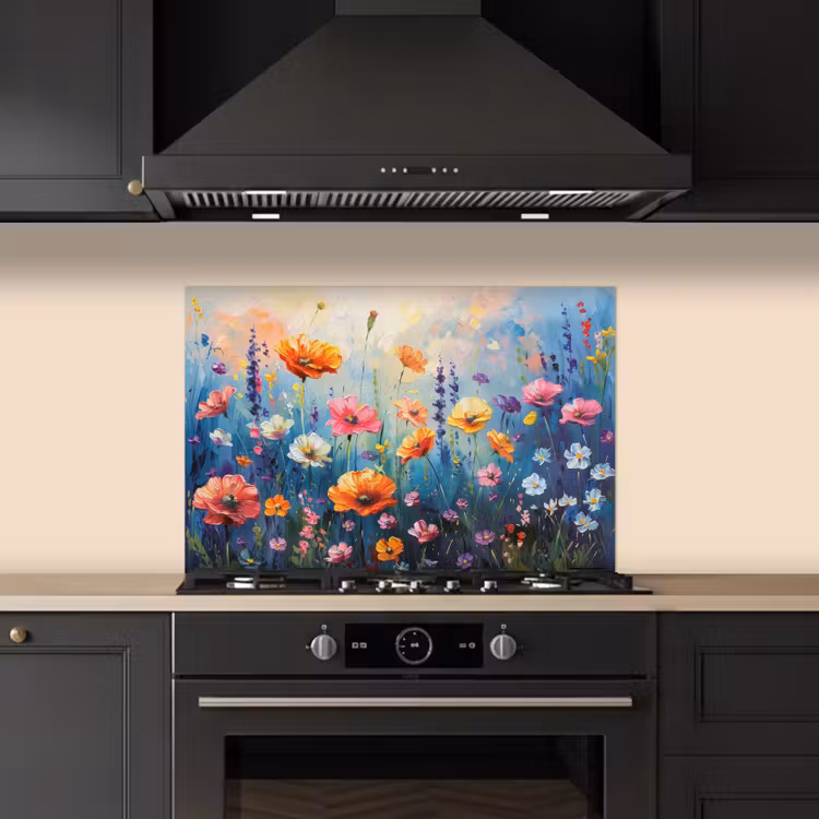 Spatscherm keuken - Bloemen - Natuur - Waterverf - Kunst — 2