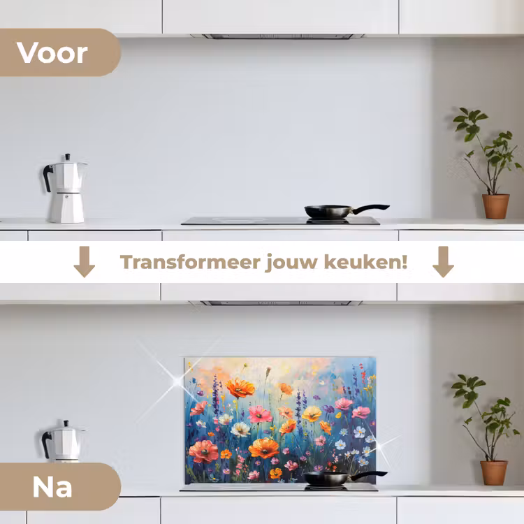 Spatscherm keuken - Bloemen - Natuur - Waterverf - Kunst — 3