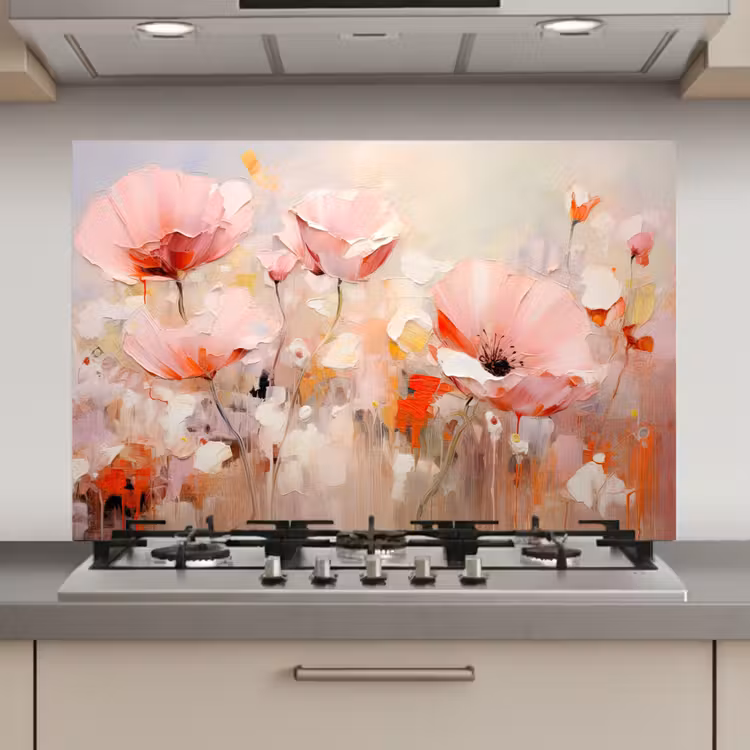 Spatscherm keuken - Bloemen - Watercolor - Roze - Abstract - Kunst — 1