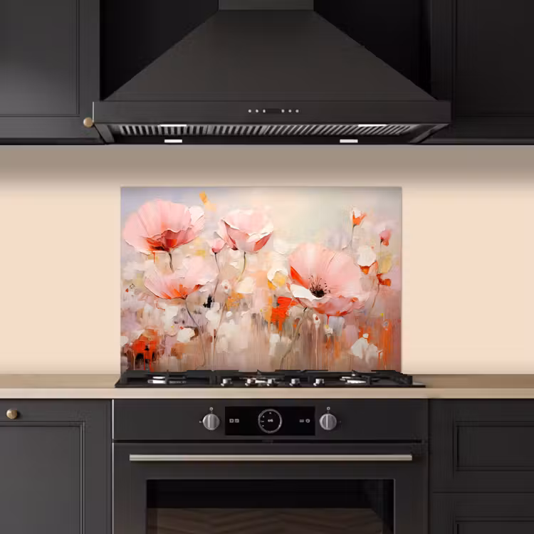 Spatscherm keuken - Bloemen - Watercolor - Roze - Abstract - Kunst — 2