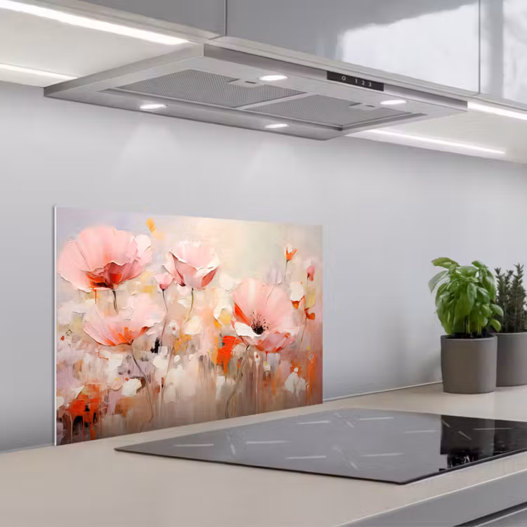 Spatscherm keuken - Bloemen - Watercolor - Roze - Abstract - Kunst — 5