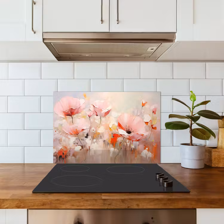 Spatscherm keuken - Bloemen - Watercolor - Roze - Abstract - Kunst — 6