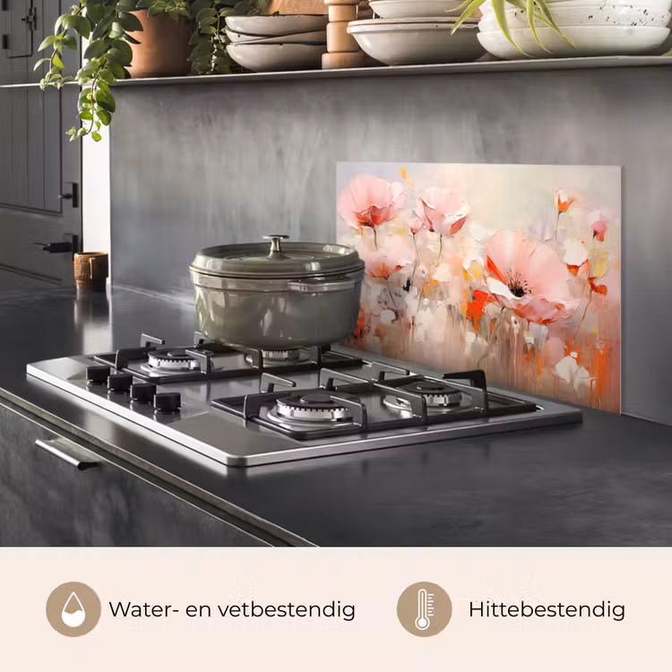 Spatscherm keuken - Bloemen - Watercolor - Roze - Abstract - Kunst — 7