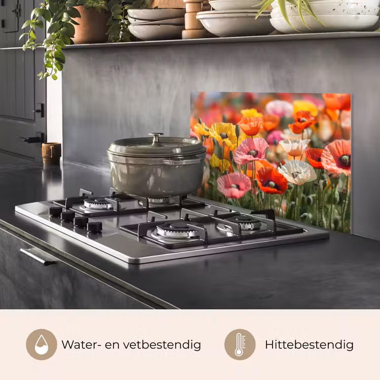 Spatscherm keuken - Bloemenveld - Klaprozen - Kleurrijk — 7