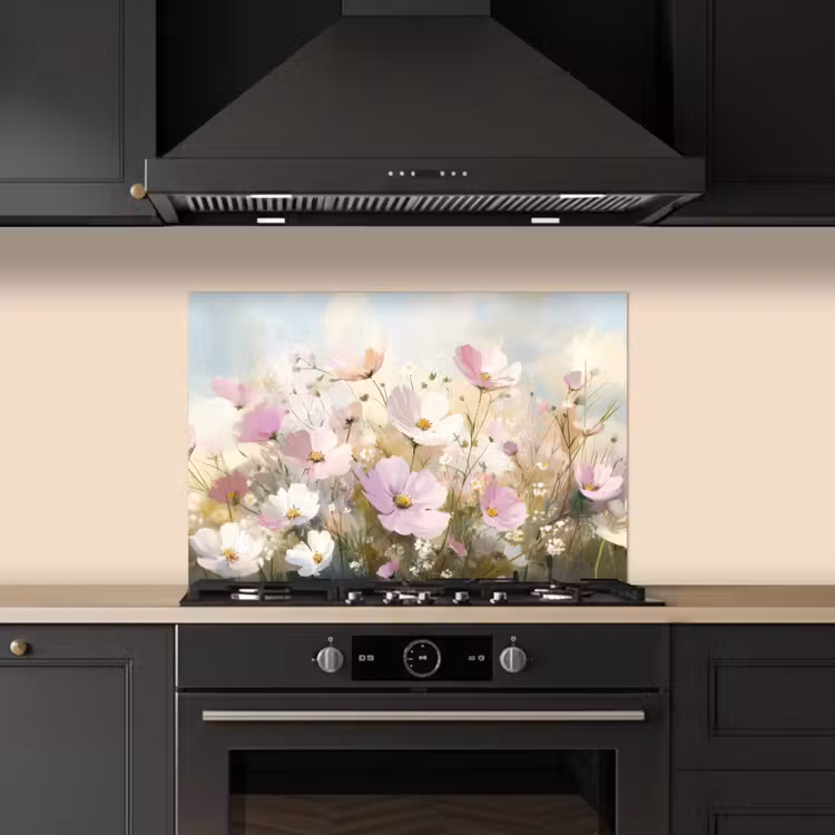 Spatscherm keuken - Bloemenveld - Lichte tinten - Geschilderd — 2