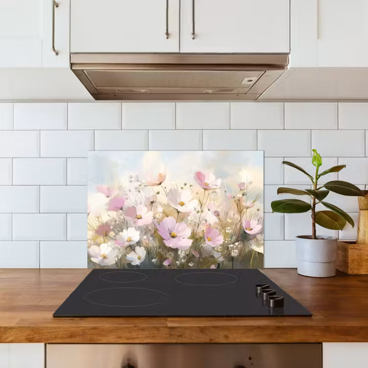Spatscherm keuken - Bloemenveld - Lichte tinten - Geschilderd — 6
