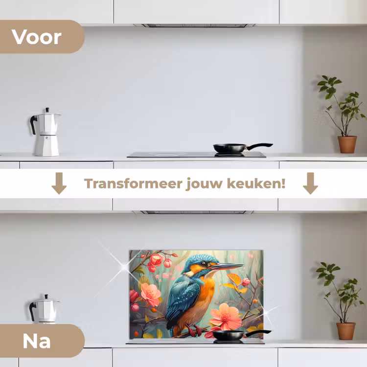 Spatscherm keuken - IJsvogel - Bloesem - Natuur - Vogels - Bloemen — 3