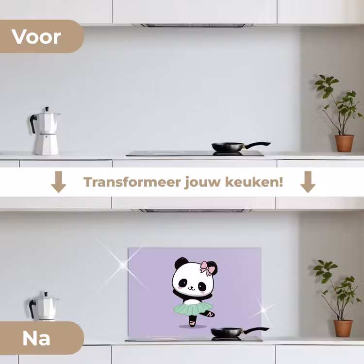 Spatscherm keuken - Panda - Paars - Sierlijk - Kawaii — 2