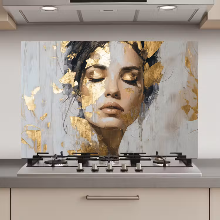 Spatscherm keuken - Sierlijk - Vrouw - Goud - Ogen — 1
