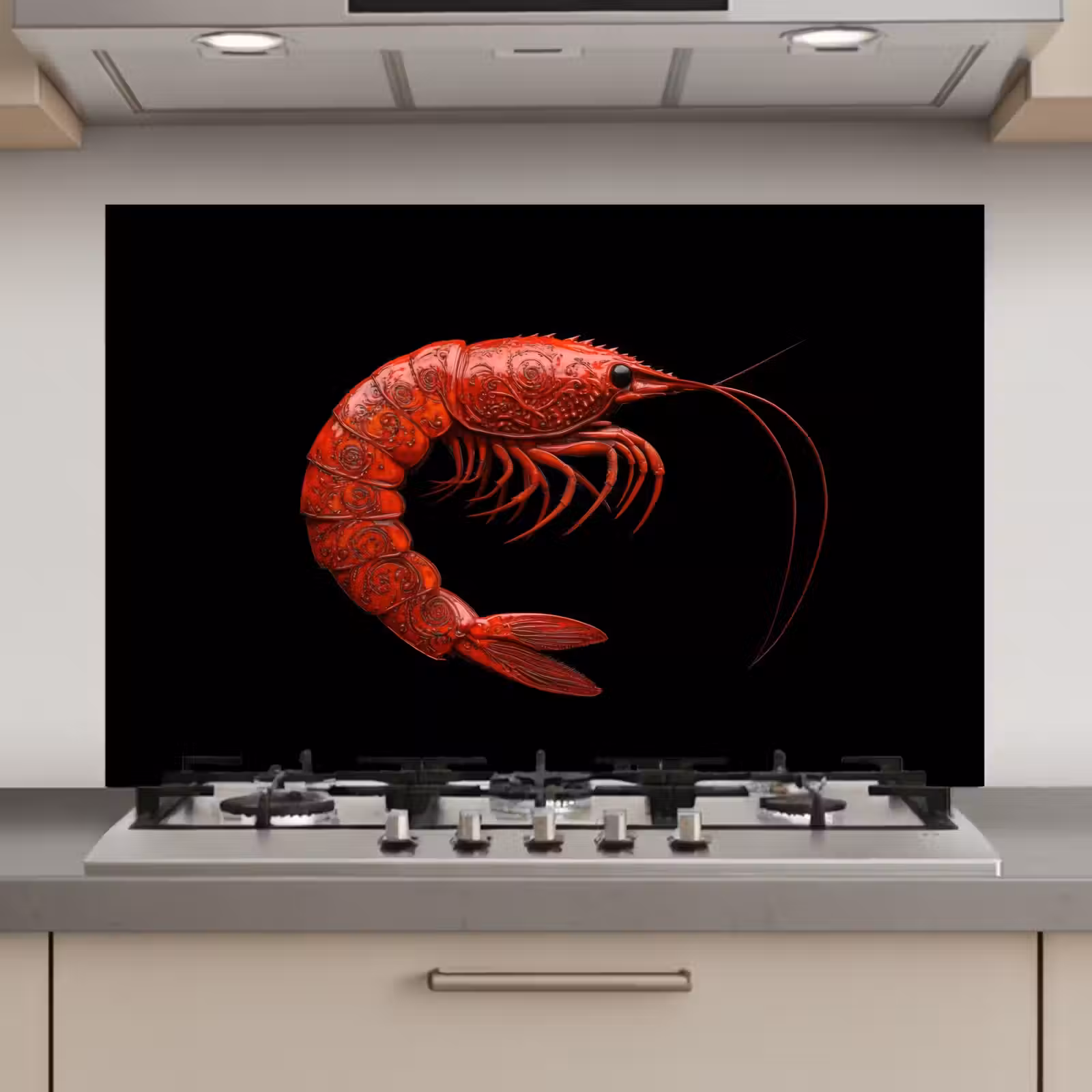 Spatscherm keuken - Garnaal - Rood - Dieren — 1