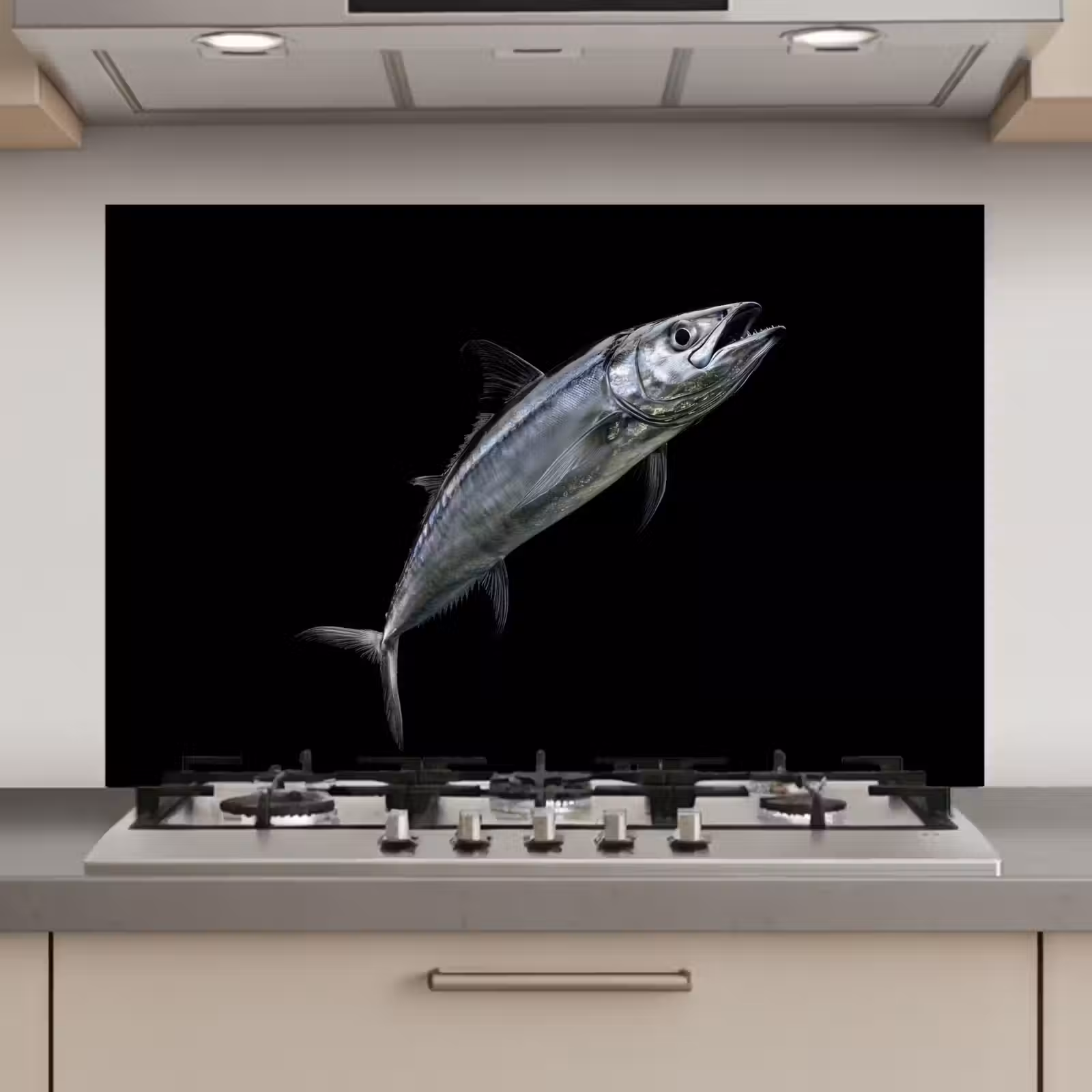Spatscherm keuken - Makreel - Vis - Zwart — 1