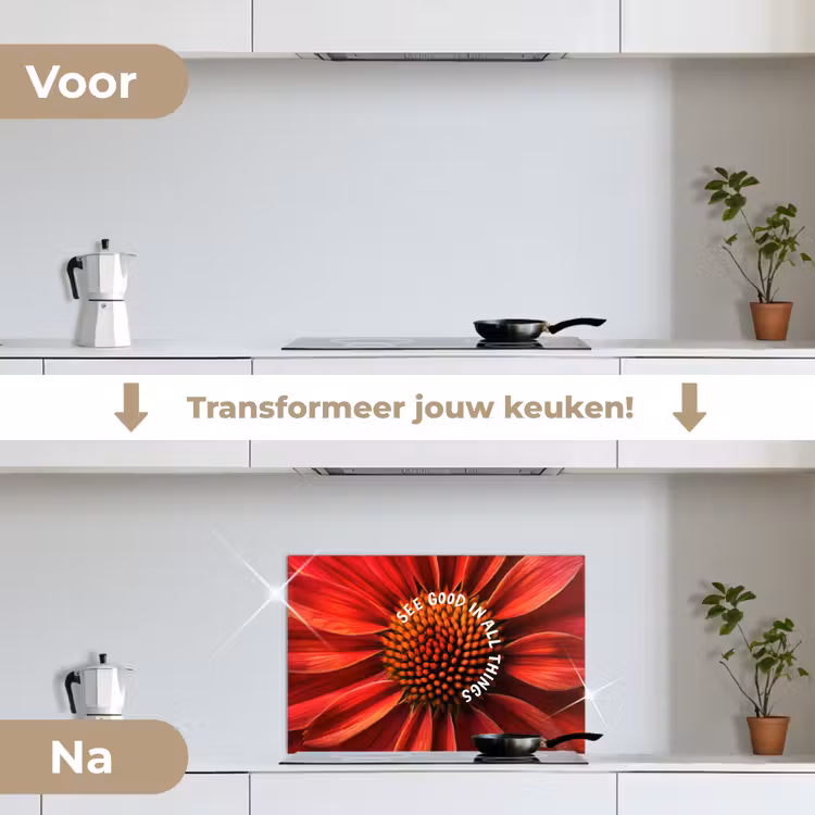 Spatscherm keuken - Close up - Bloem - Quote - Rood — 3