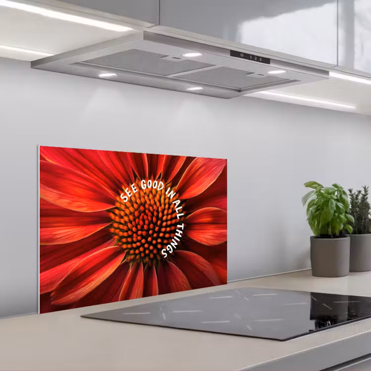 Spatscherm keuken - Close up - Bloem - Quote - Rood — 5