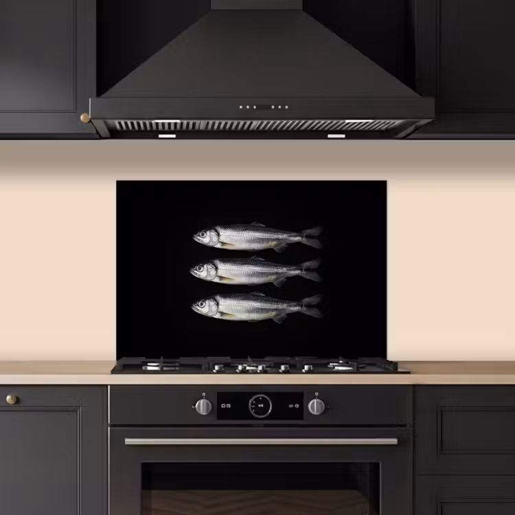 Spatscherm keuken - Haring - Vissen - Zwart — 2