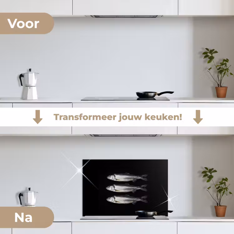 Spatscherm keuken - Haring - Vissen - Zwart — 3