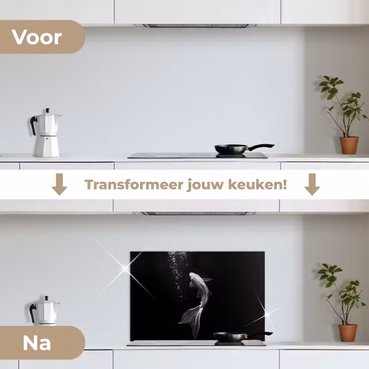 Spatscherm keuken - Koi - Vis - Wit - Zwart — 3