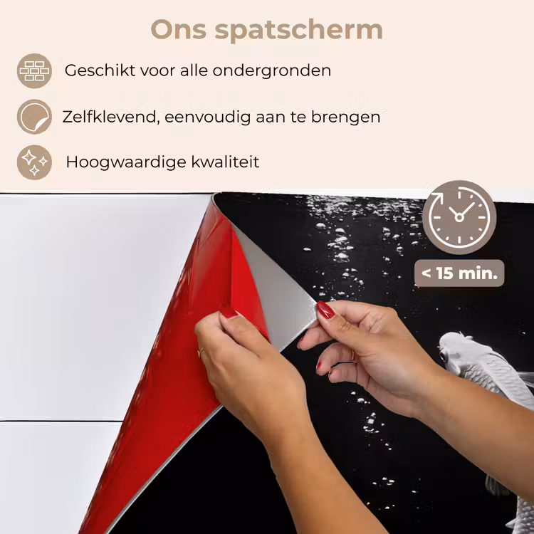 Spatscherm keuken - Koi - Vis - Wit - Zwart — 4