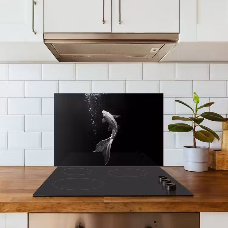 Spatscherm keuken - Koi - Vis - Wit - Zwart — 6