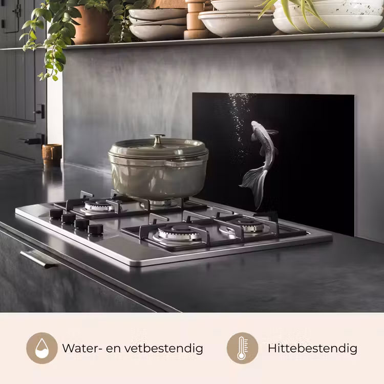 Spatscherm keuken - Koi - Vis - Wit - Zwart — 7