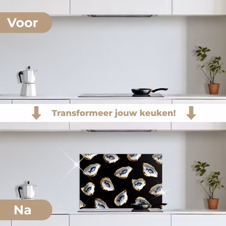 Spatscherm keuken - Oesters - Vissen - Blauw - Goud — 3