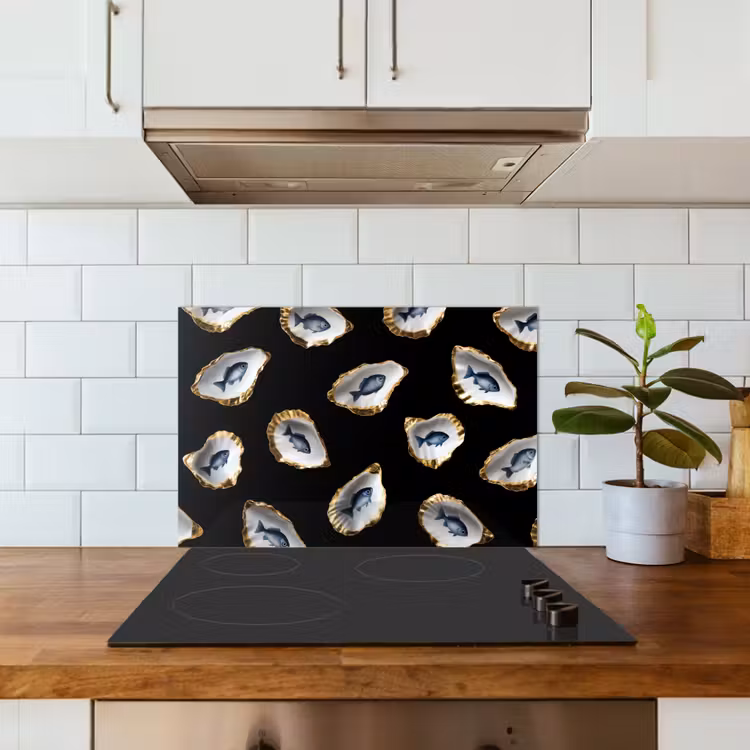 Spatscherm keuken - Oesters - Vissen - Blauw - Goud — 6