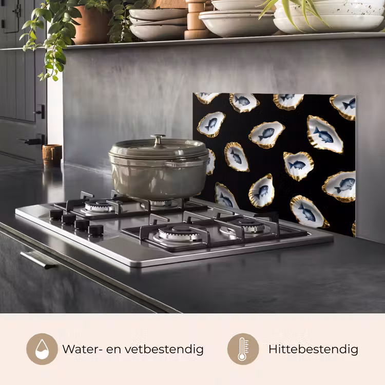 Spatscherm keuken - Oesters - Vissen - Blauw - Goud — 7