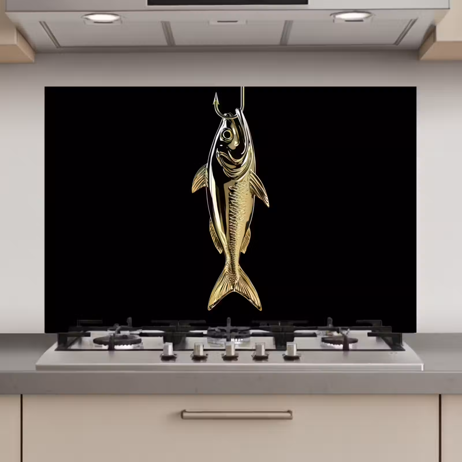 Spatscherm keuken - Goud - Vis - Haak - Zwart — 1