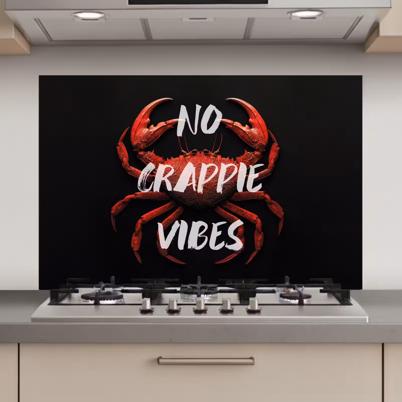 Spatscherm keuken - Krab - Rood - Tekst - Zwart — 1