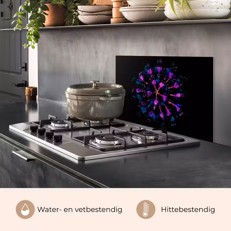 Spatscherm keuken - Bloem - Paars - Blauw - Macro - Zwart — 7