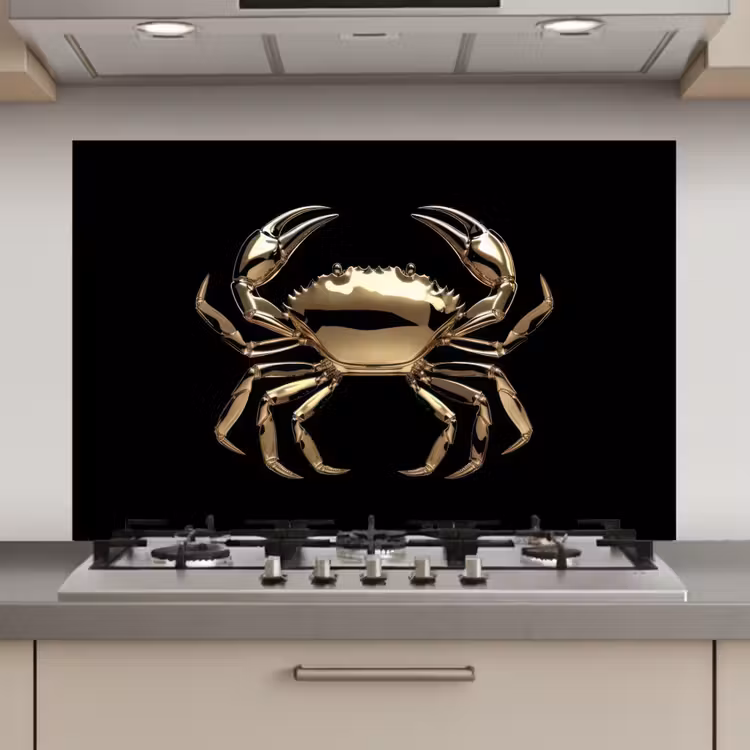 Spatscherm keuken - Goud - Krab - Dieren - Zwart — 1