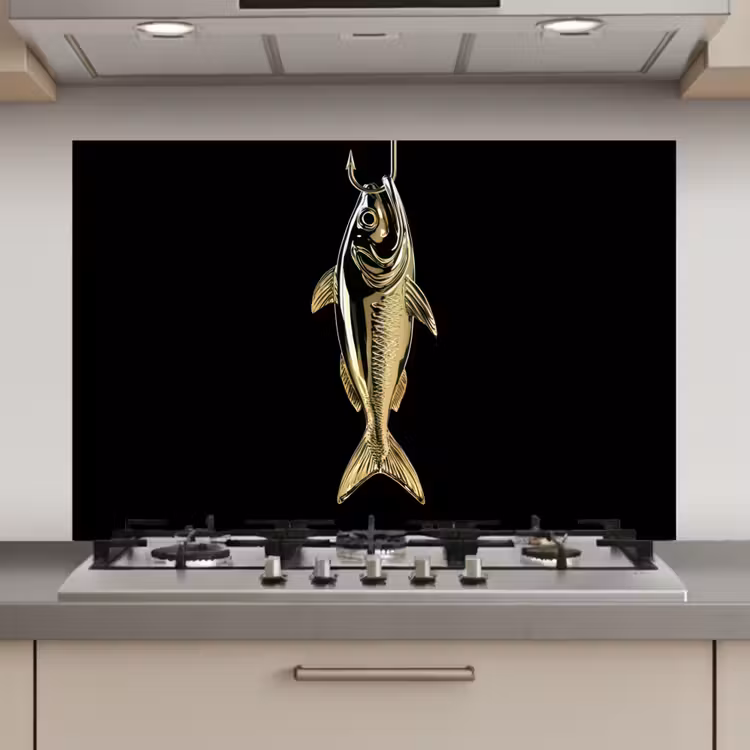Spatscherm keuken - Goud - Vis - Haak - Zwart — 1