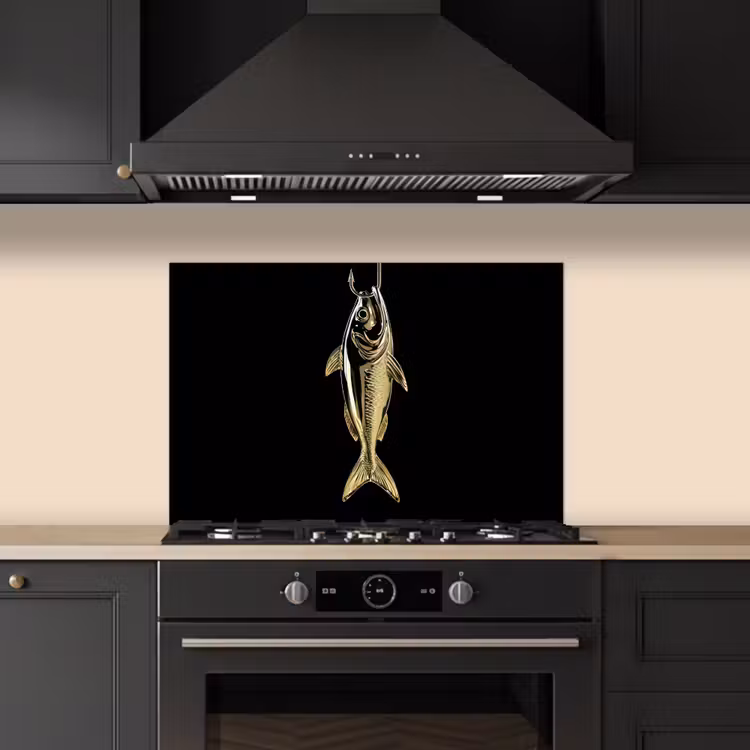 Spatscherm keuken - Goud - Vis - Haak - Zwart — 2