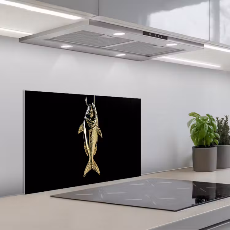 Spatscherm keuken - Goud - Vis - Haak - Zwart — 5
