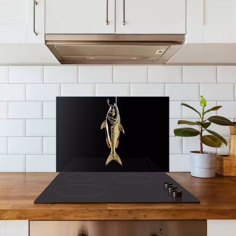 Spatscherm keuken - Goud - Vis - Haak - Zwart — 6