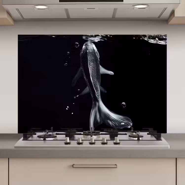 Spatscherm keuken - Koi - Vissen - Water - Zwart — 1