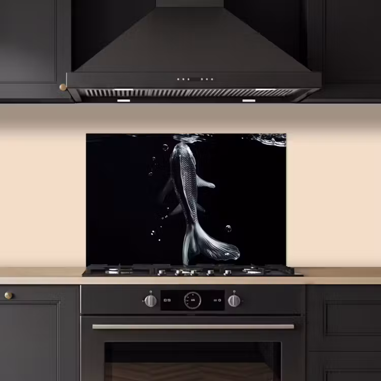 Spatscherm keuken - Koi - Vissen - Water - Zwart — 2