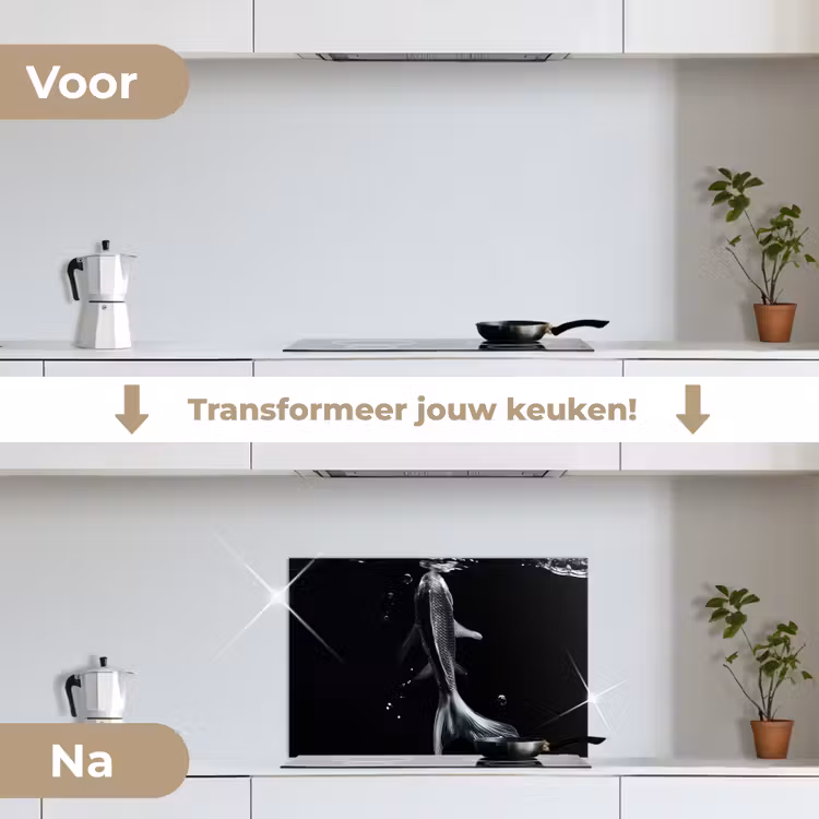 Spatscherm keuken - Koi - Vissen - Water - Zwart — 3