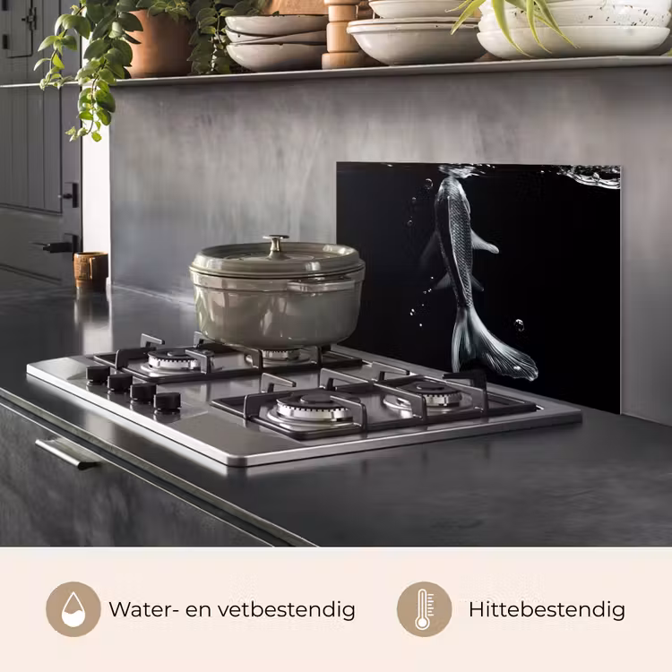 Spatscherm keuken - Koi - Vissen - Water - Zwart — 7