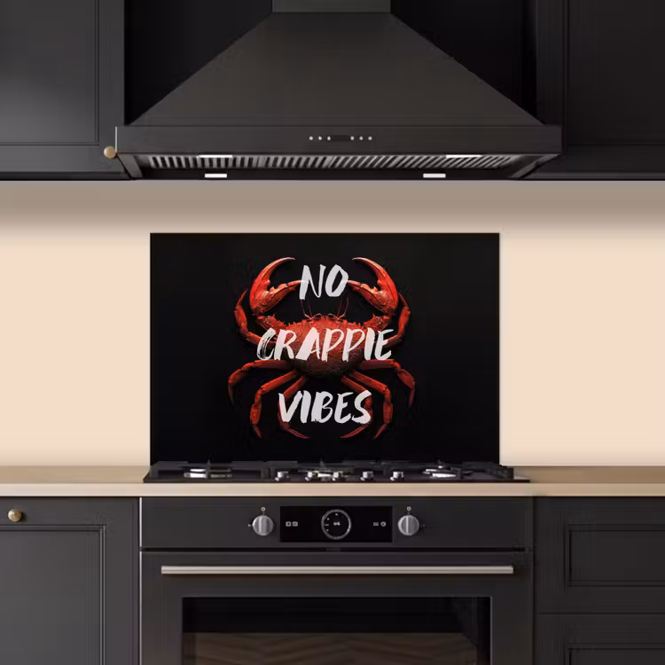 Spatscherm keuken - Krab - Rood - Tekst - Zwart — 2