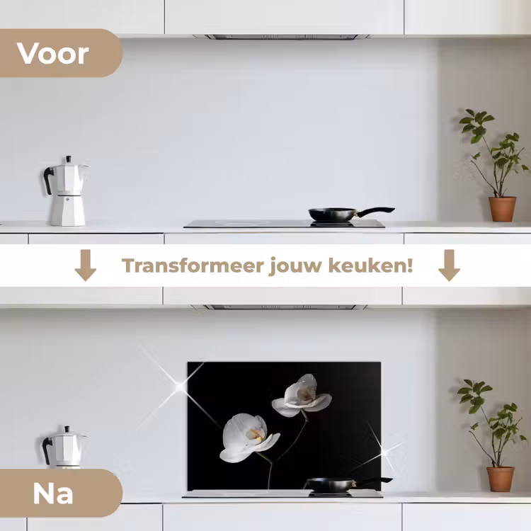 Spatscherm keuken - Orchidee - Bloemen - Zwart - Wit - Stilleven — 3