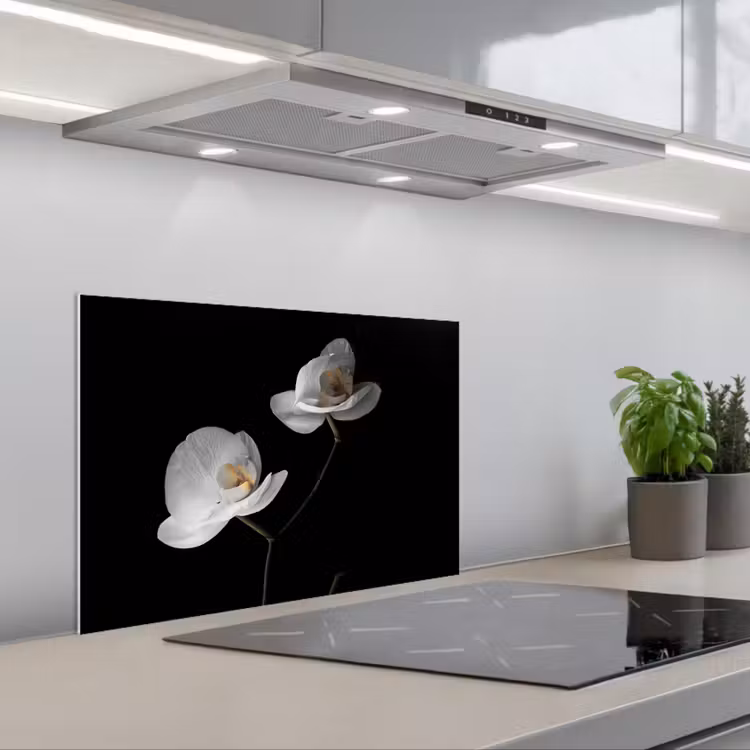 Spatscherm keuken - Orchidee - Bloemen - Zwart - Wit - Stilleven — 5