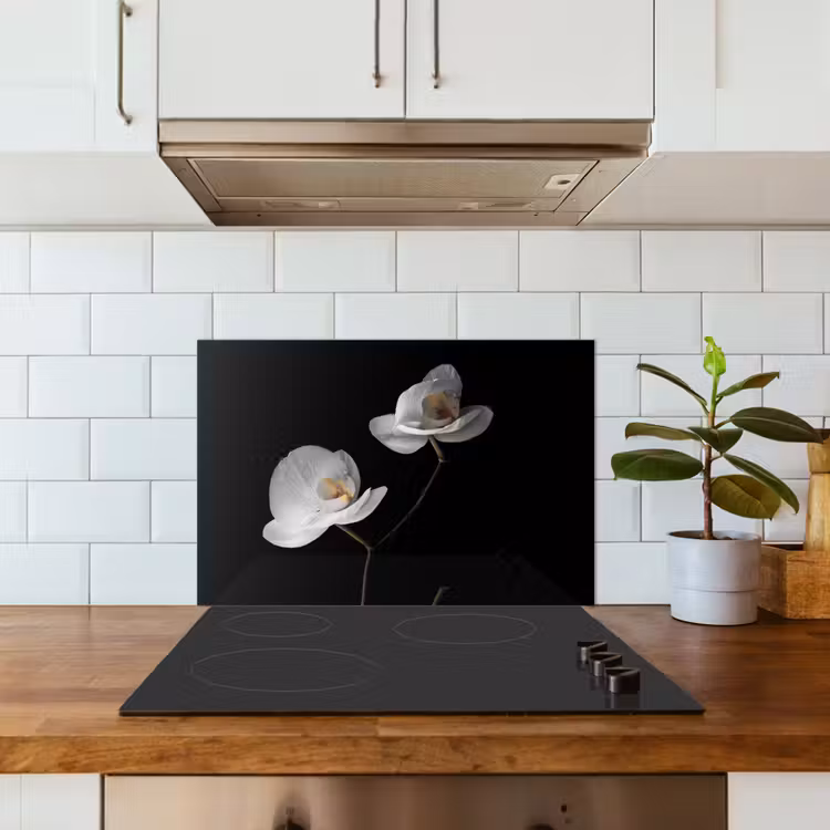 Spatscherm keuken - Orchidee - Bloemen - Zwart - Wit - Stilleven — 6