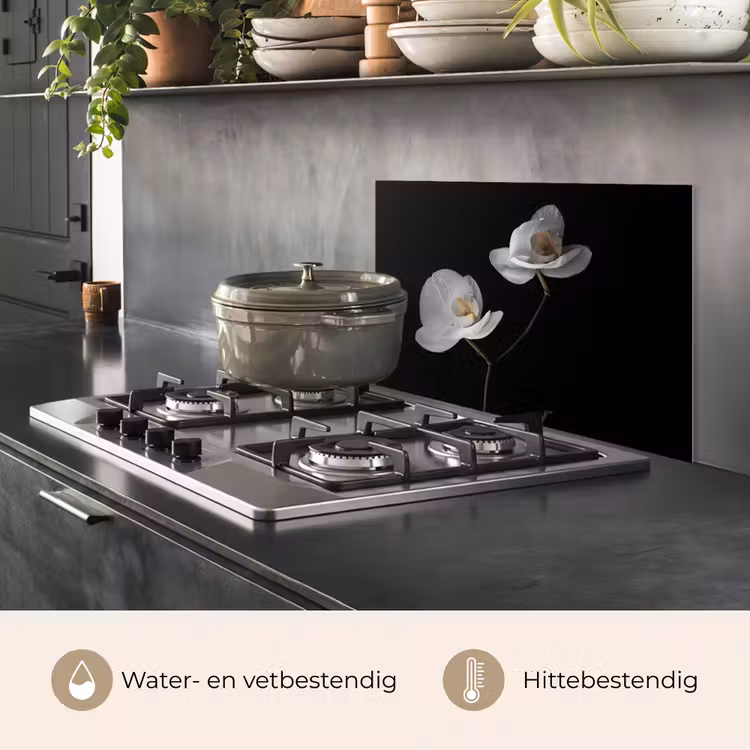 Spatscherm keuken - Orchidee - Bloemen - Zwart - Wit - Stilleven — 7