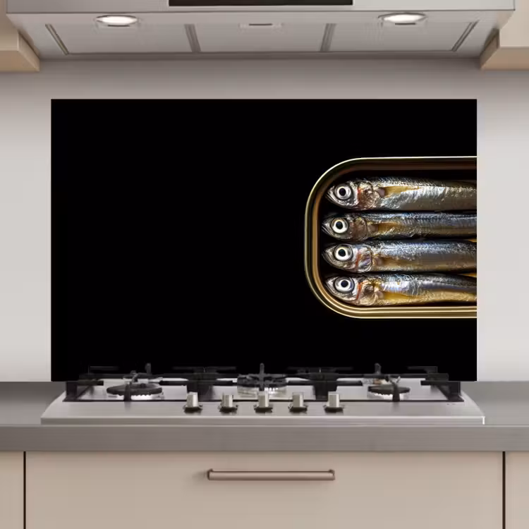 Spatscherm keuken - Sardines - Blik - Zwart - Vissen — 1