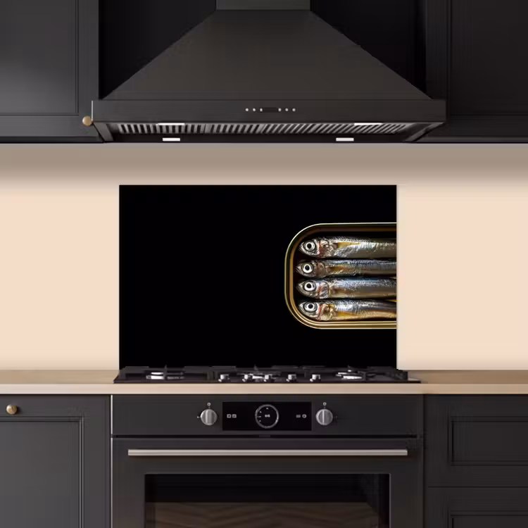 Spatscherm keuken - Sardines - Blik - Zwart - Vissen — 2