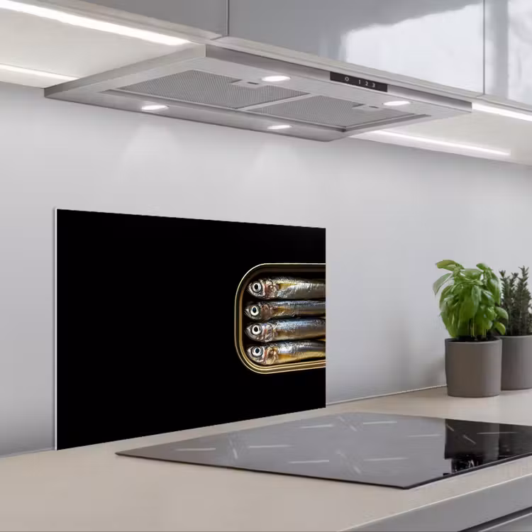Spatscherm keuken - Sardines - Blik - Zwart - Vissen — 5