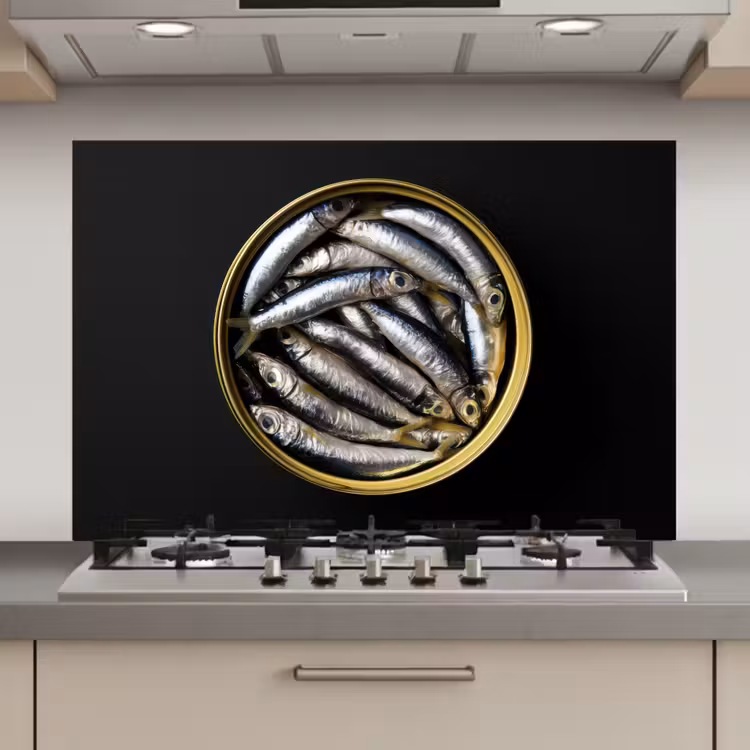 Spatscherm keuken - Sardines - Vissen - Rond - Zwart — 1