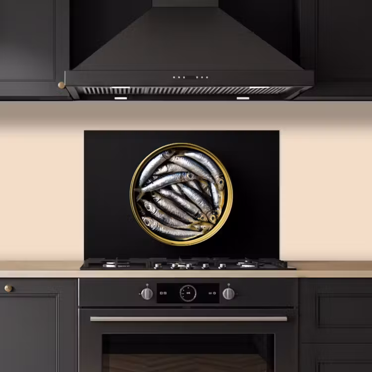 Spatscherm keuken - Sardines - Vissen - Rond - Zwart — 2