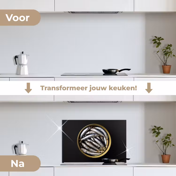 Spatscherm keuken - Sardines - Vissen - Rond - Zwart — 3